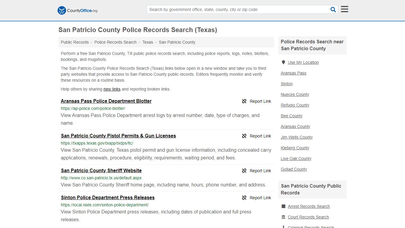 San Patricio County Police Records Search (Texas) - County Office